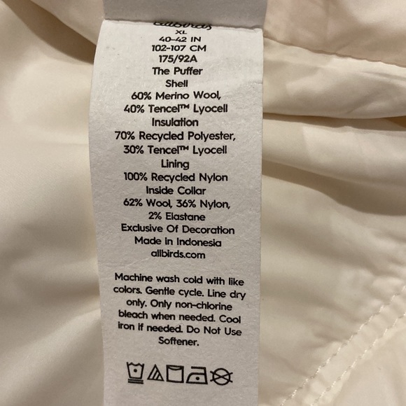 NWT Allbirds Cream Trino Puffer Jacket XL - Picture 13 of 15